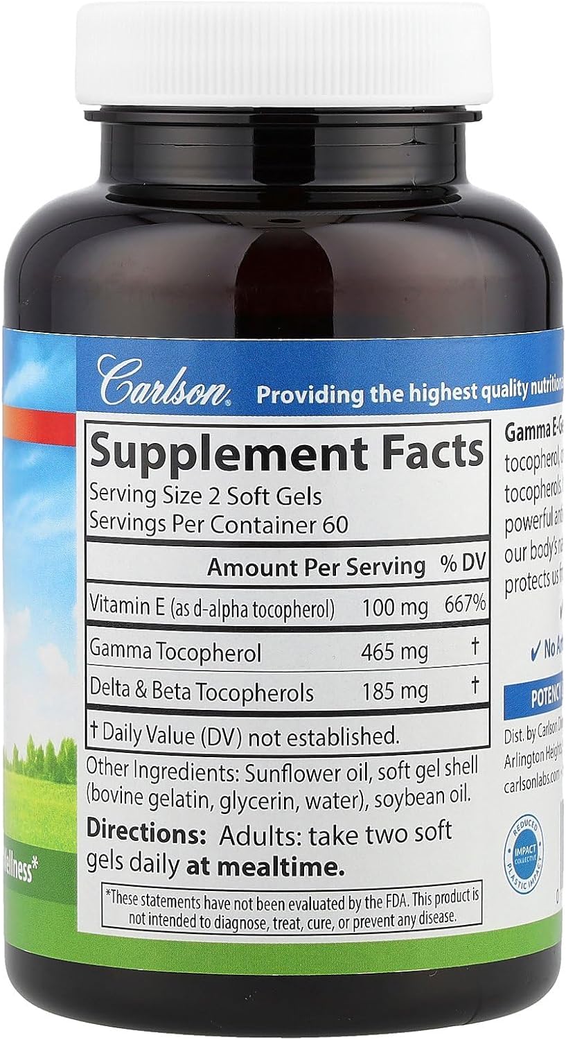 Carlson Labs Gamma E-Gems Softgels with 465 mg Gamma Tocopherol - 120 Count