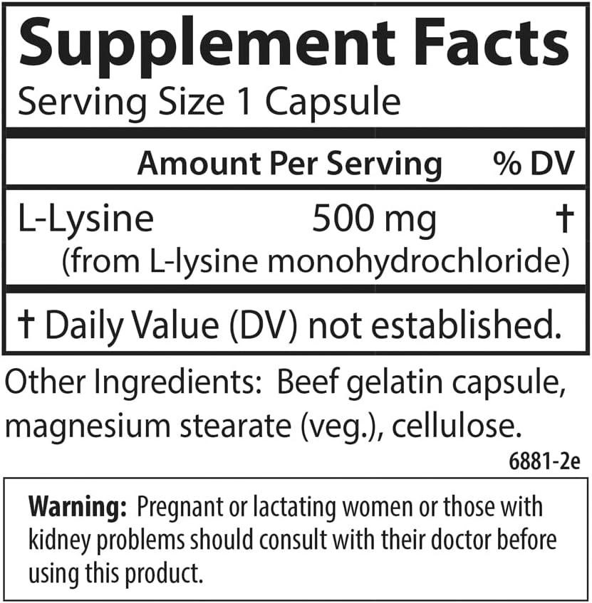 Carlson Labs L-Lysine 500mg Capsules - Essential Amino Acid Supplement