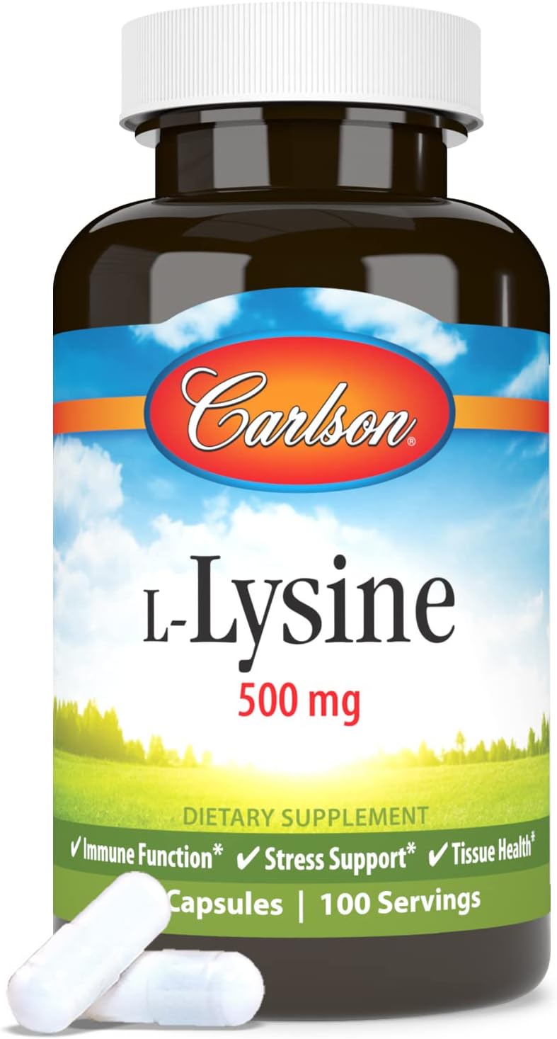 Carlson Labs L-Lysine 500mg Capsules - Essential Amino Acid Supplement
