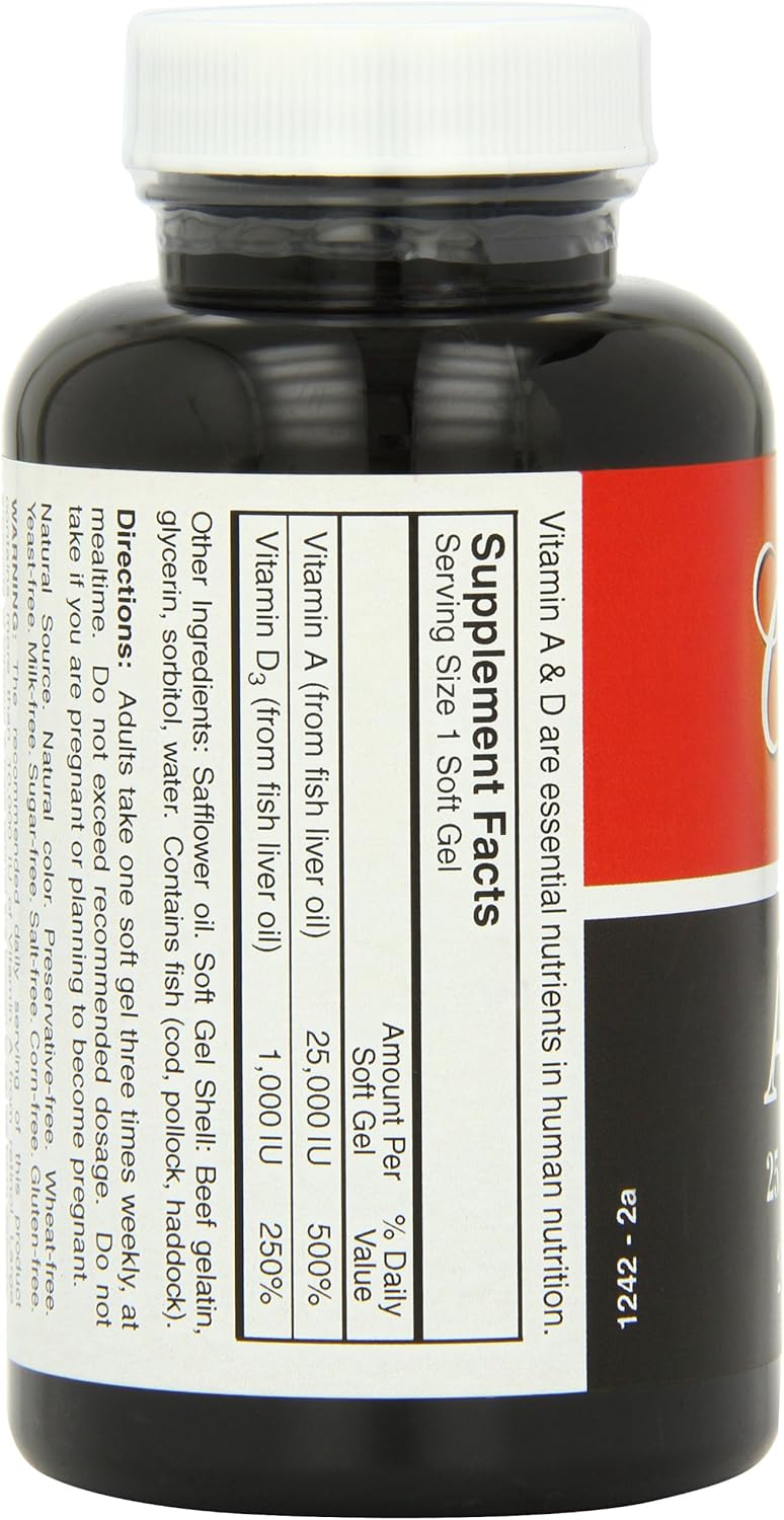 Carlson Labs Vitamin A and D Softgels - 25000/1000 IU, 250 Count - High Potency Supplement