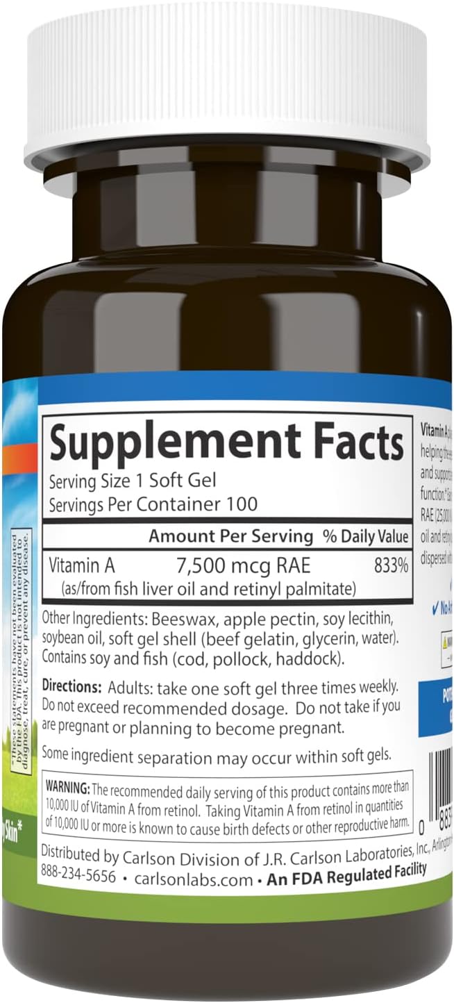 Carlson Labs Vitamin A Softgels with Pectin - 25000 IU, 100 Count