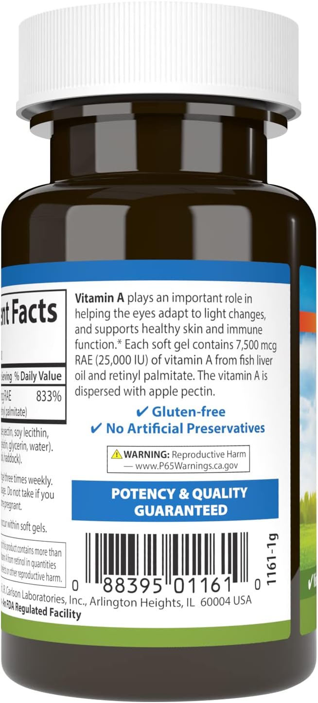 Carlson Labs Vitamin A Softgels with Pectin - 25000 IU, 100 Count