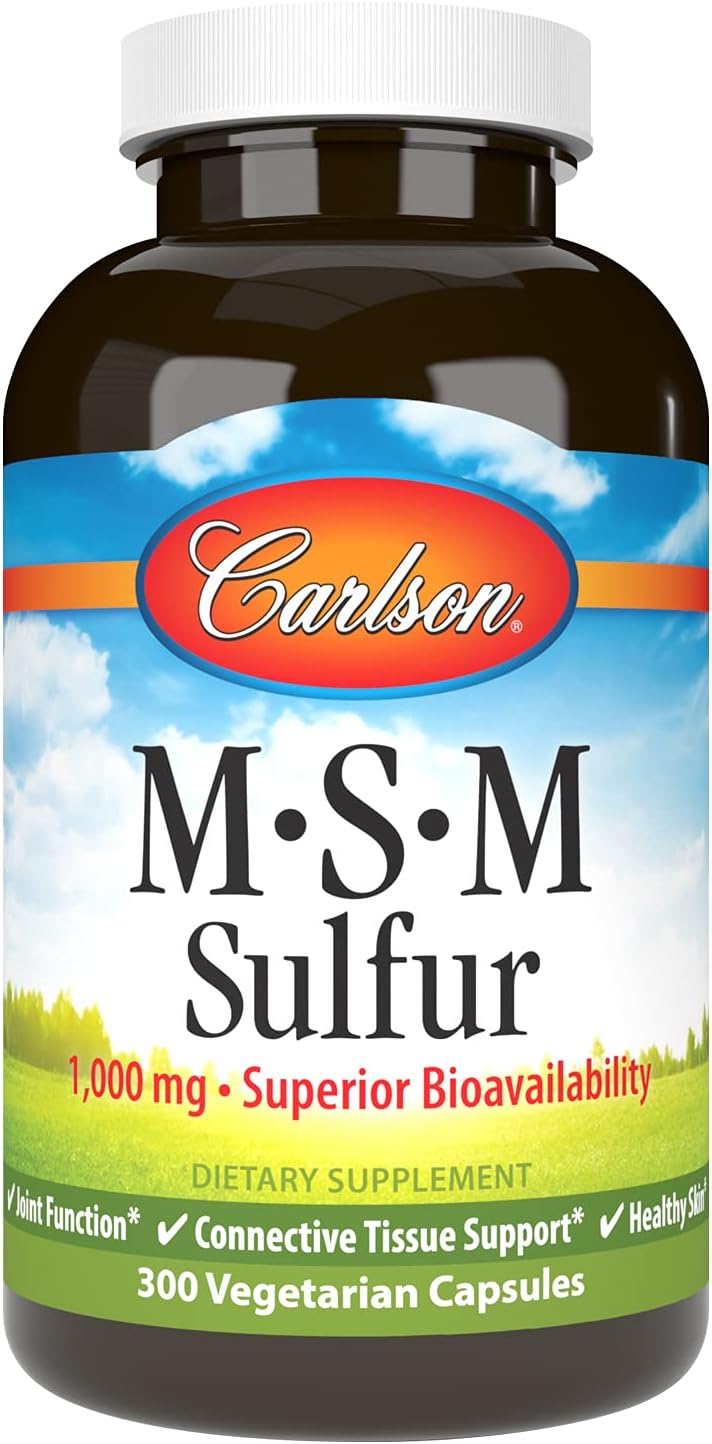 Carlson M-S-M Sulfur Capsules - 1000mg, Superior Bioavailability for Joint Function & Healthy Skin - 300 Vegetarian Capsules