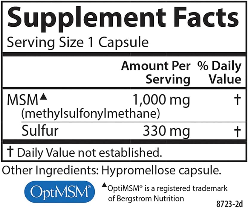 Carlson M-S-M Sulfur Capsules - 1000mg, Superior Bioavailability for Joint Function & Healthy Skin - 300 Vegetarian Capsules