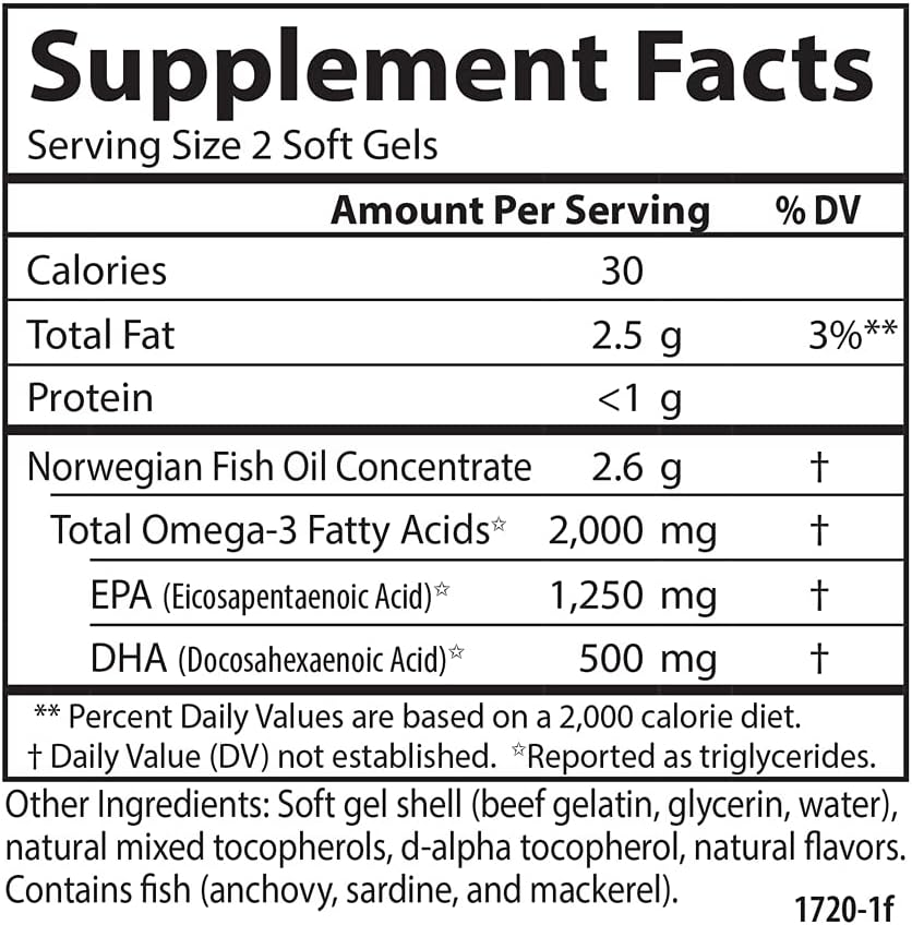 Carlson Maximum Omega 2000: 2000mg EPA & DHA, Wild-Caught Norwegian Fish Oil, Sustainably Sourced, Lemon Softgels - 60 Count
