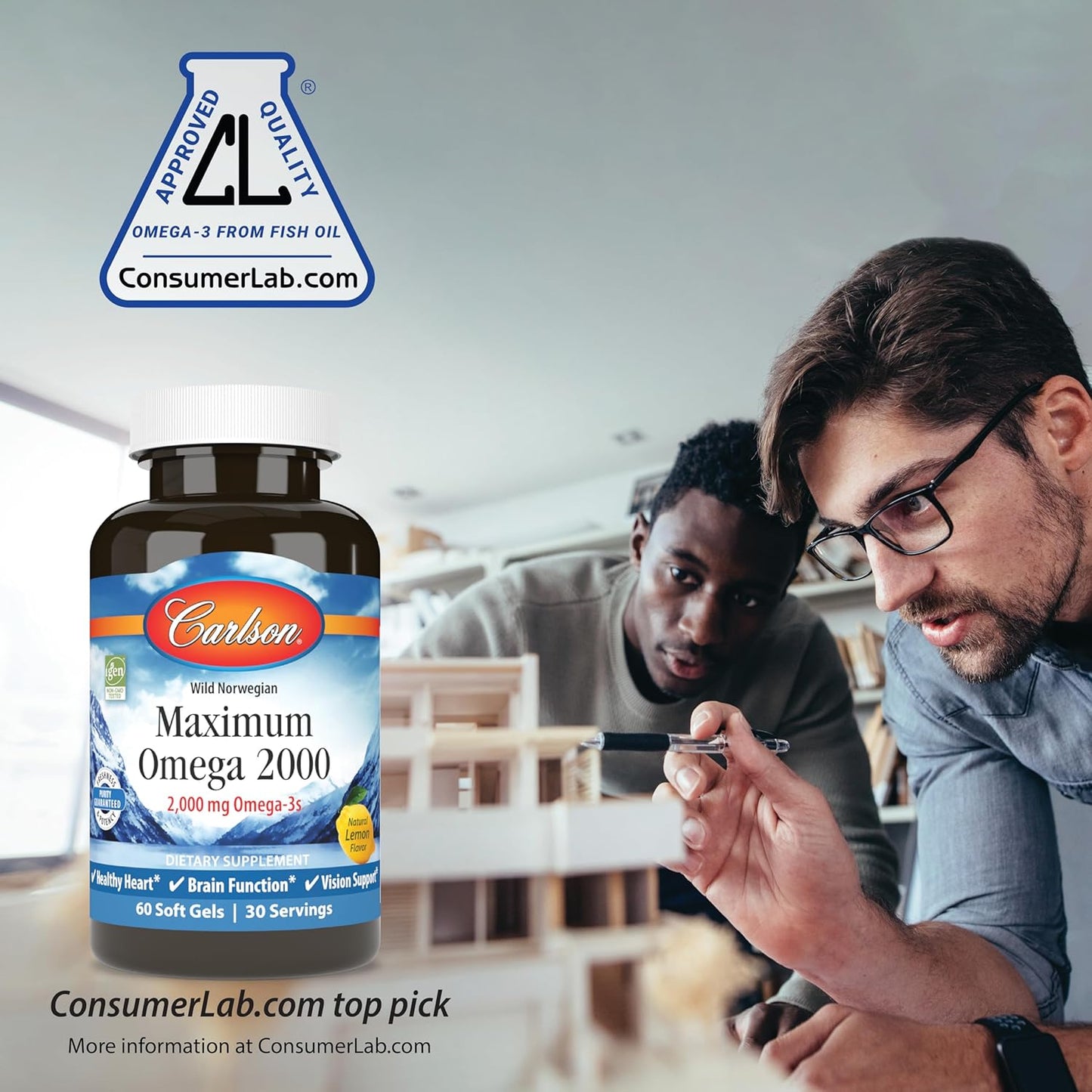Carlson Maximum Omega 2000: 2000mg EPA & DHA, Wild-Caught Norwegian Fish Oil, Sustainably Sourced, Lemon Softgels - 60 Count