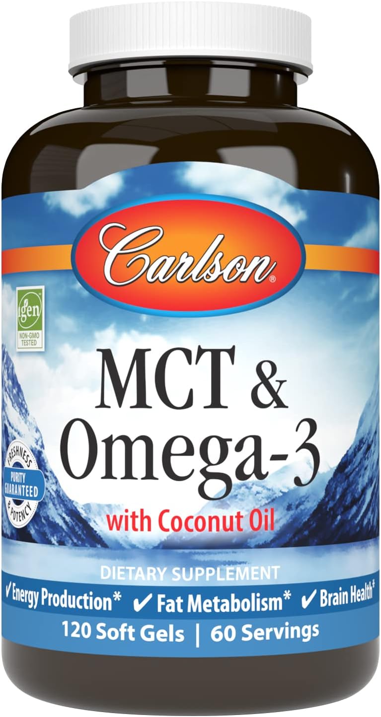 Carlson MCT & Omega-3 Softgels with Coconut Oil, Caprylic & Capric Acids, EPA & DHA for Energy, Fat Metabolism, & Brain Health - BoostGo Australia