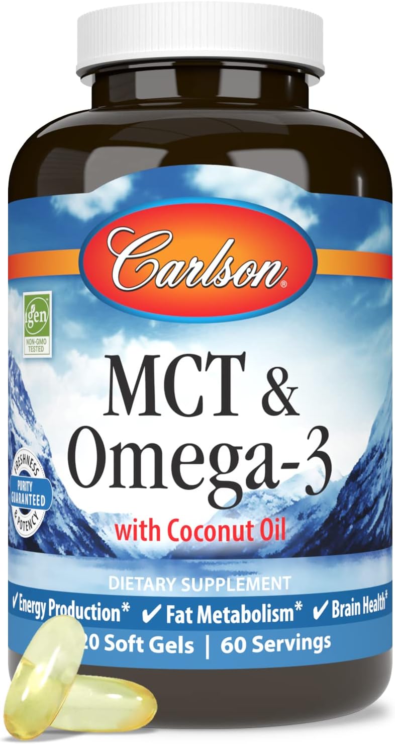 Carlson MCT & Omega-3 Softgels with Coconut Oil, Caprylic & Capric Acids, EPA & DHA for Energy, Fat Metabolism, & Brain Health - BoostGo Australia