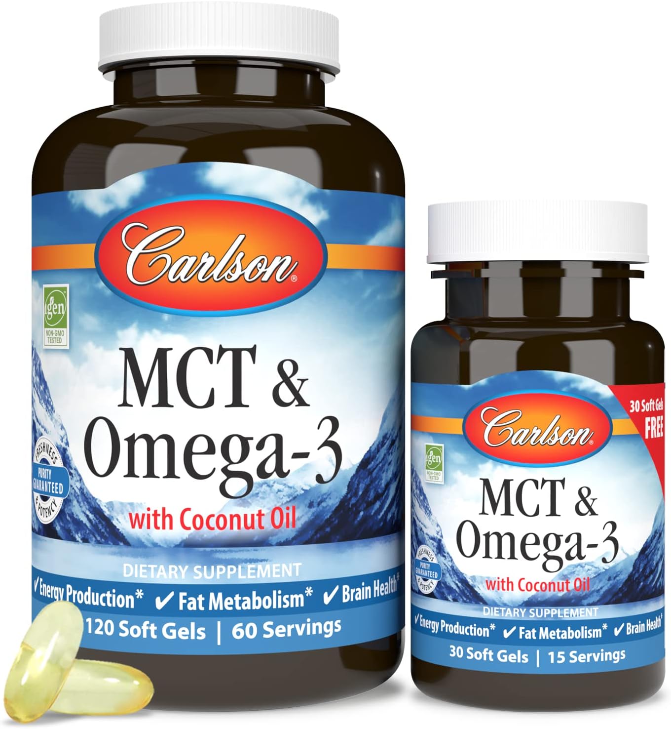 Carlson MCT & Omega-3 Softgels with Coconut Oil for Energy & Brain Health, EPA & DHA, Fat Metabolism, 150 Count - BoostGo Australia