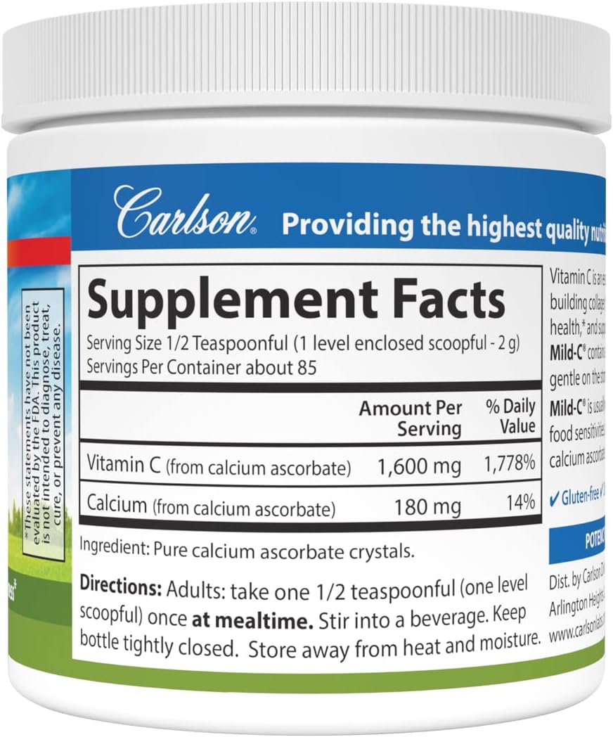 Carlson Mild-C Vitamin C Powder 6 oz (170 g) - Supports Healthy Immune System