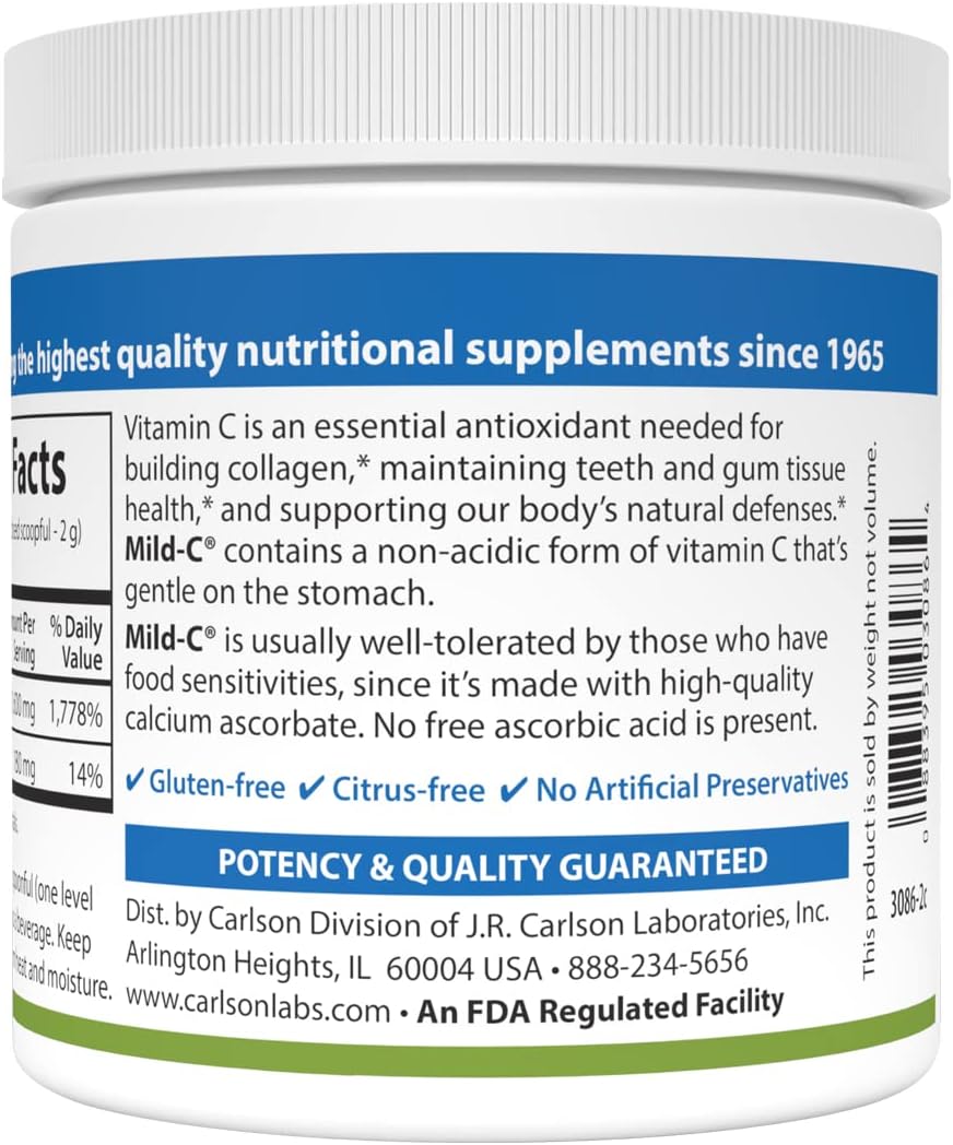 Carlson Mild-C Vitamin C Powder 6 oz (170 g) - Supports Healthy Immune System