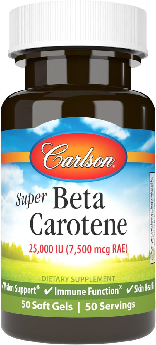 Carlson Super Beta Carotene 25000 IU Softgels for Vision and Skin Health