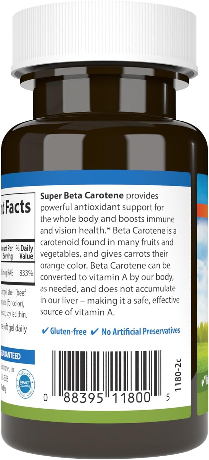 Carlson Super Beta Carotene 25000 IU Softgels for Vision and Skin Health