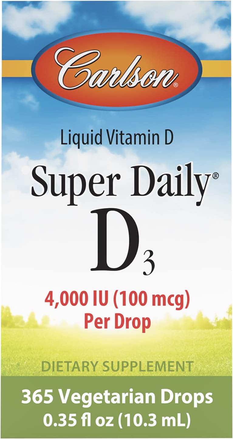 Carlson Super Daily D3 4,000 IU Drops for Heart, Immune, Teeth, and Bone Strength - Unflavored - 365 Drops