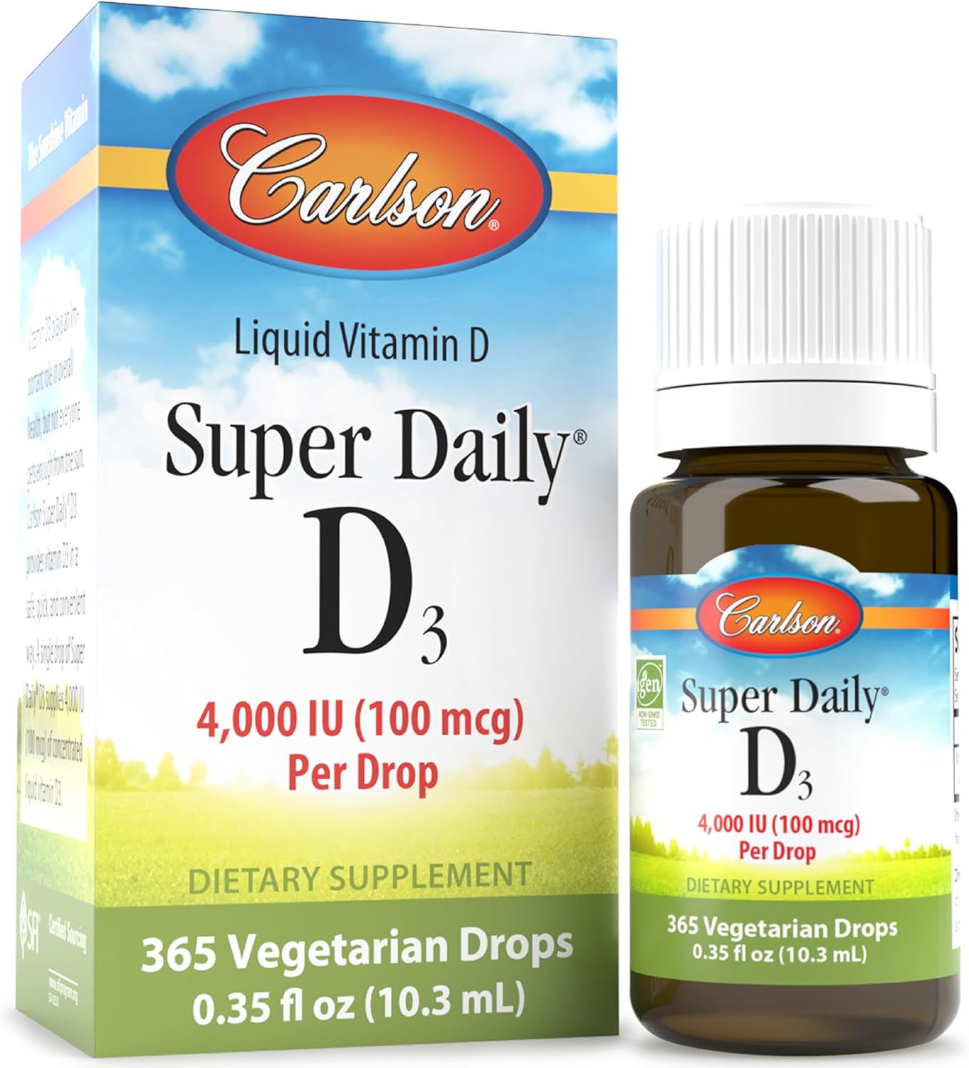 Carlson Super Daily D3 4,000 IU Liquid Vitamin D Drop - 1 Year Supply - Unflavored - 365 Drops - 10.3 mL