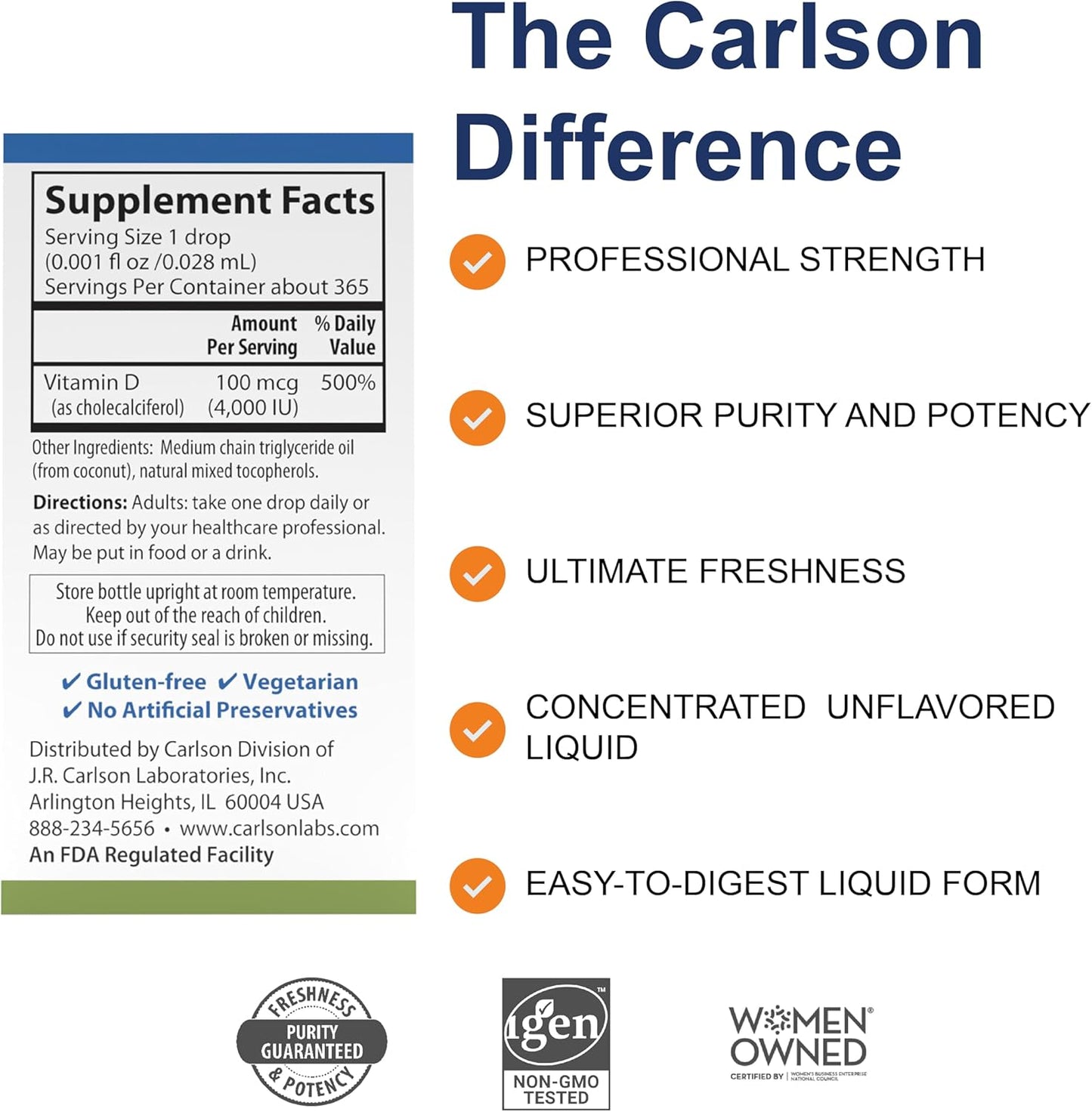 Carlson Super Daily D3 4,000 IU Liquid Vitamin D Drop - 1 Year Supply - Unflavored - 365 Drops - 10.3 mL