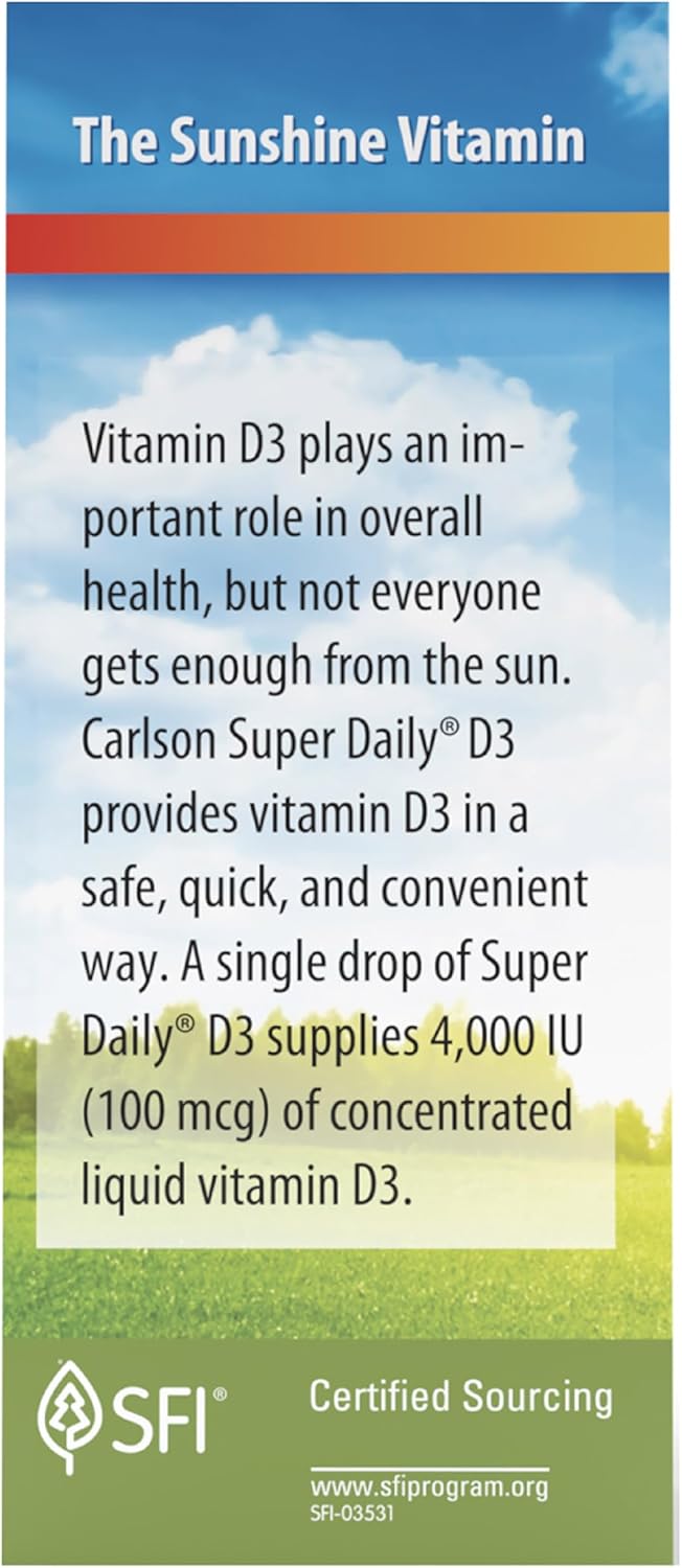 Carlson Super Daily D3 4,000 IU Liquid Vitamin D Drop - 1 Year Supply - Unflavored - 365 Drops - 10.3 mL
