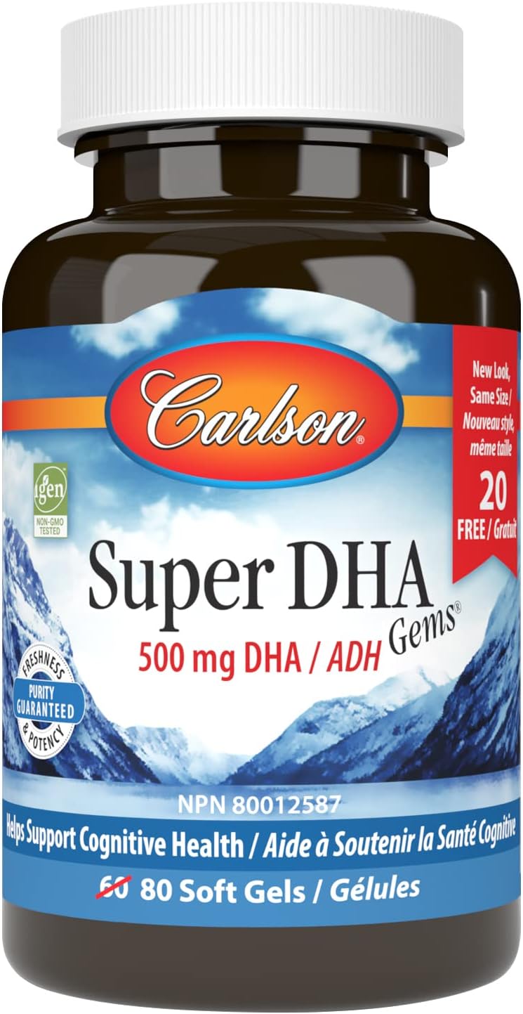 Carlson Super DHA Gems: 500mg DHA, 640mg Fatty Acids, Norwegian Arctic Fish Oil, 80 Softgels - BoostGo Australia