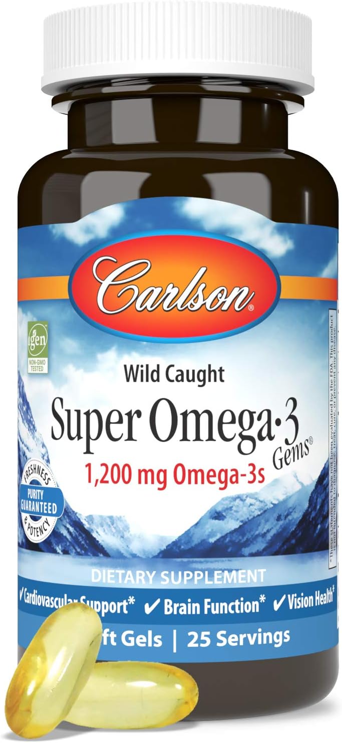 Carlson Super Omega-3 Gems - 1200mg Omega-3s, Wild Caught, Sustainably Sourced - 50 Soft Gels