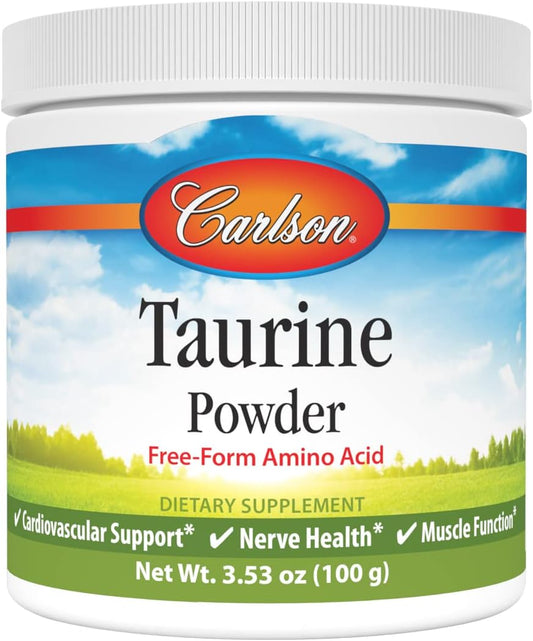 Carlson Taurine Powder 100g - Free-Form Amino Acid for Nerve Health & Muscle Support