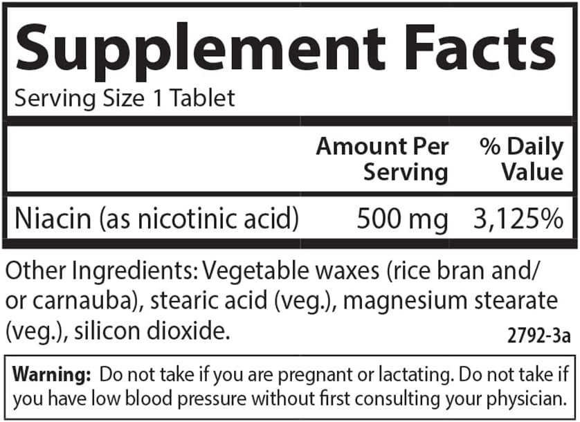 Carlson Time-Release Niacin 500mg for Energy, Heart Health, and Nerve Function - 250 Tablets