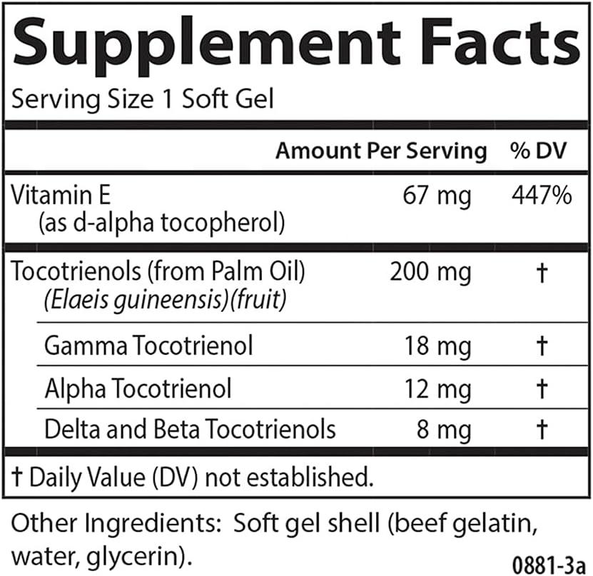 Carlson Tocotrienols 40mg Softgels with Natural Vitamin E - Gamma, Alpha, Delta, Beta - 90 Count
