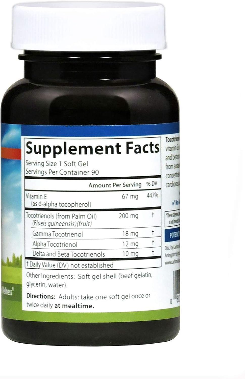 Carlson Tocotrienols and Vitamin E Softgels - 90 Count Bottle