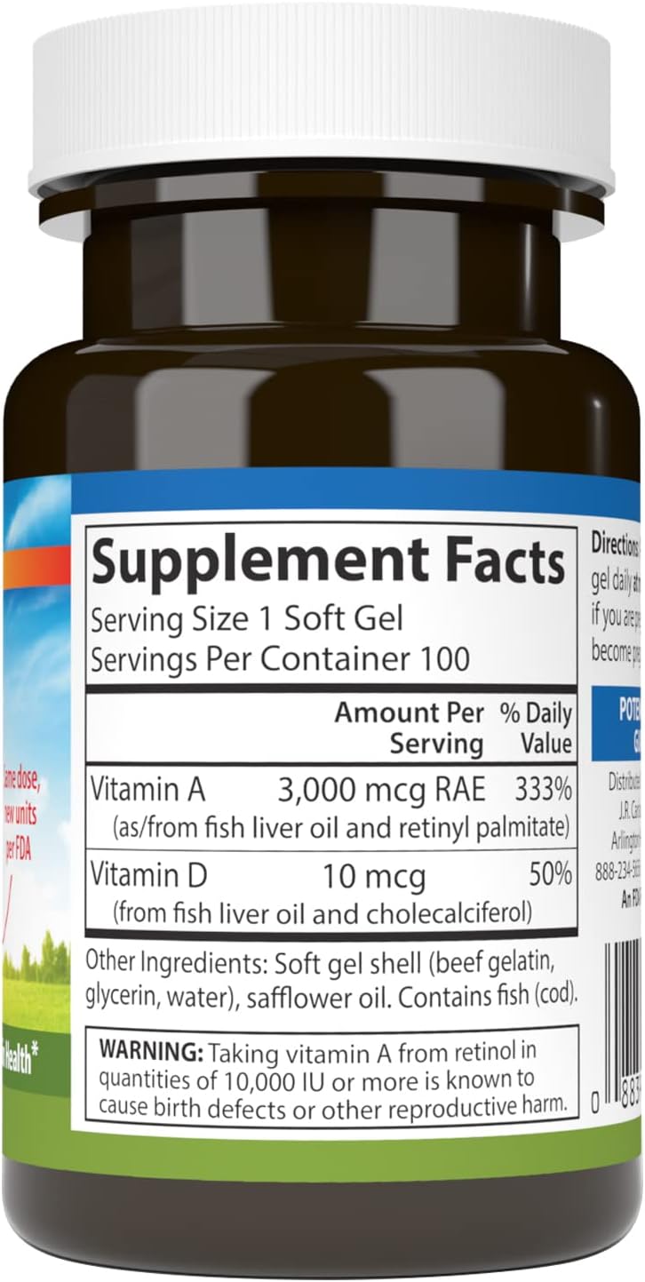 Carlson Vitamin A & D Soft Gels - 10000 IU Vitamin A, 400 IU Vitamin D3, Vision & Skin Health Support - 100 Count