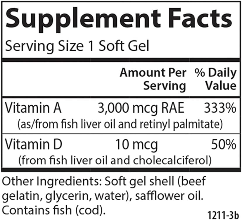 Carlson Vitamin A & D Soft Gels - 10000 IU Vitamin A, 400 IU Vitamin D3, Vision & Skin Health Support - 100 Count