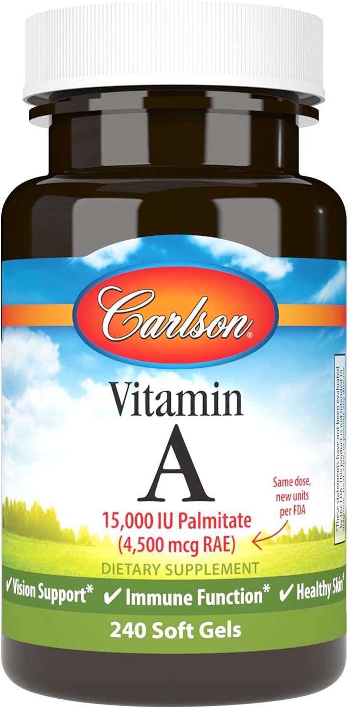 Carlson Vitamin A Palmitate Softgels - 15000 IU (4500 mcg RAE) for Vision, Skin & Immune Health - 240 Count