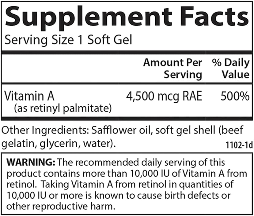 Carlson Vitamin A Palmitate Softgels - 15000 IU (4500 mcg RAE) for Vision, Skin & Immune Health - 240 Count