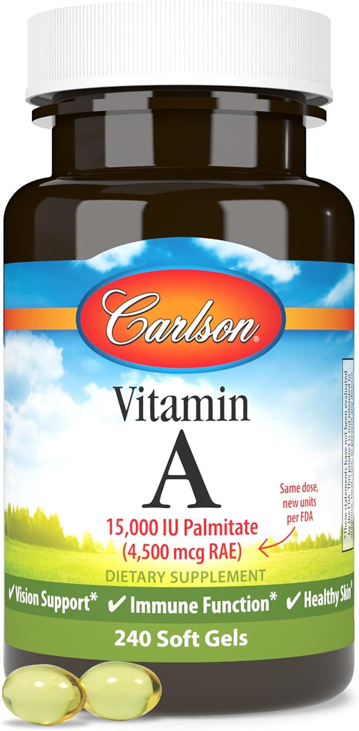 Carlson Vitamin A Palmitate Softgels - 15000 IU (4500 mcg RAE) for Vision, Skin & Immune Health - 240 Count