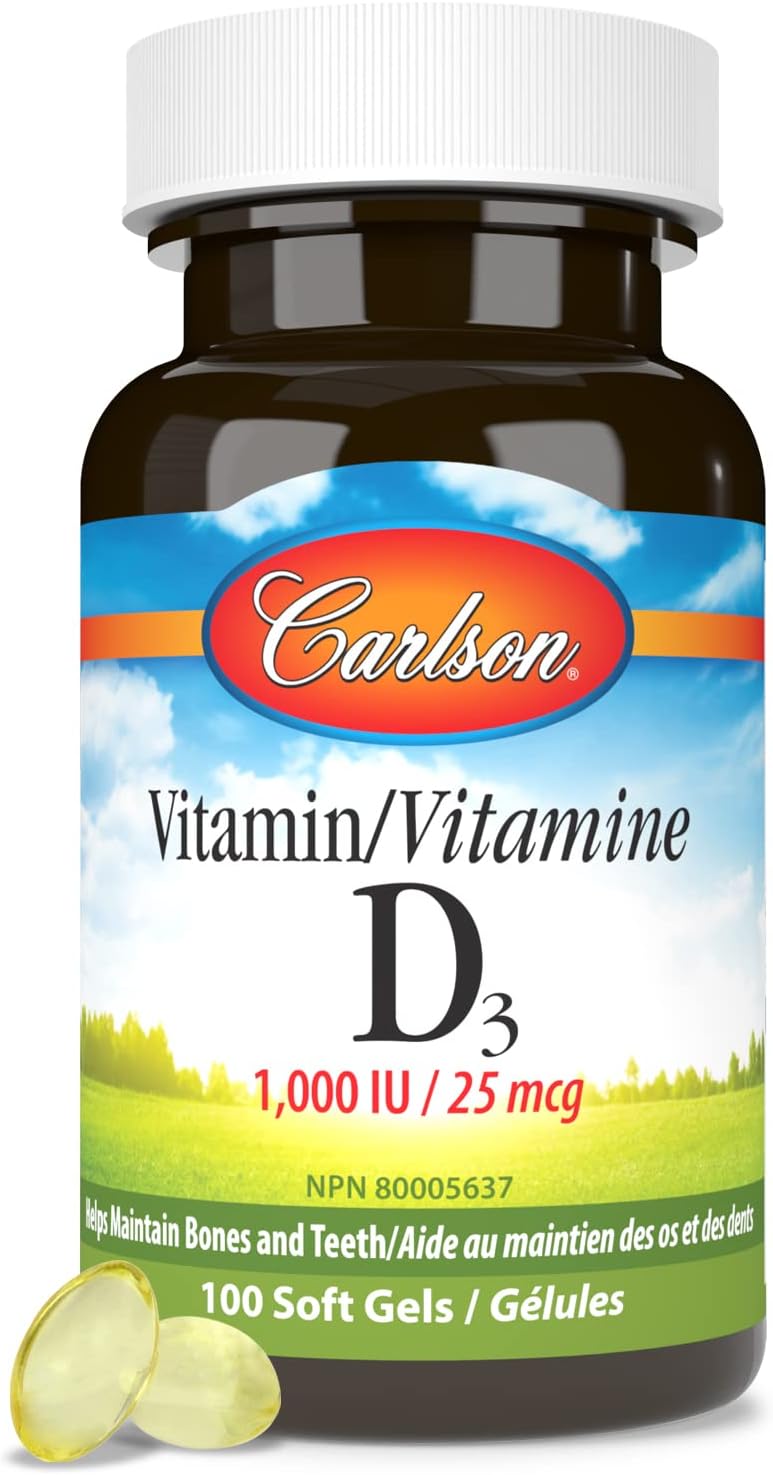 Carlson Vitamin D3 1000 IU Softgels - Pack of 100 for Immune Support and Bone Health