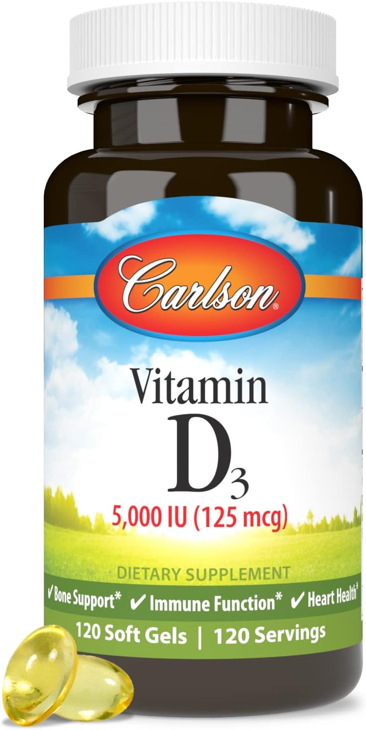Carlson Vitamin D3 5000 IU Softgels for Bone and Muscle Health - 120 Count