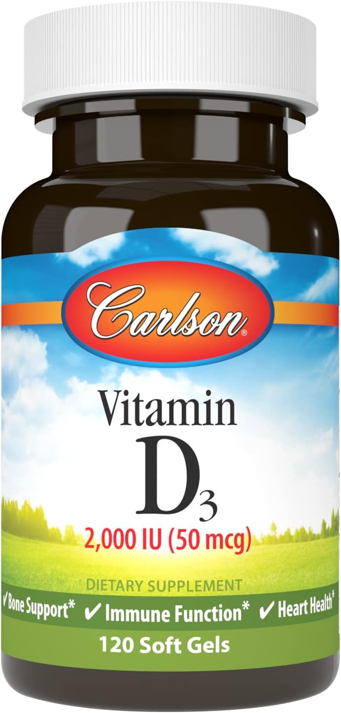 Carlson Vitamin D3 Soft Gels - 2000 IU (50 mcg) for Immune Support, Bone & Muscle Health - 120 Softgels