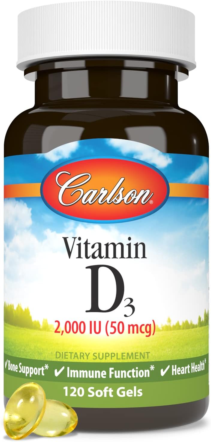Carlson Vitamin D3 Soft Gels - 2000 IU (50 mcg) for Immune Support, Bone & Muscle Health - 120 Softgels