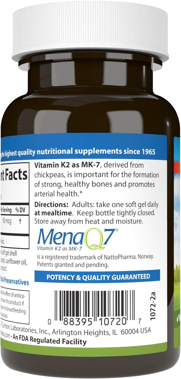 Carlson Vitamin K2 MK-7 90 mcg Softgels for Bone Support and Calcium Bioavailability