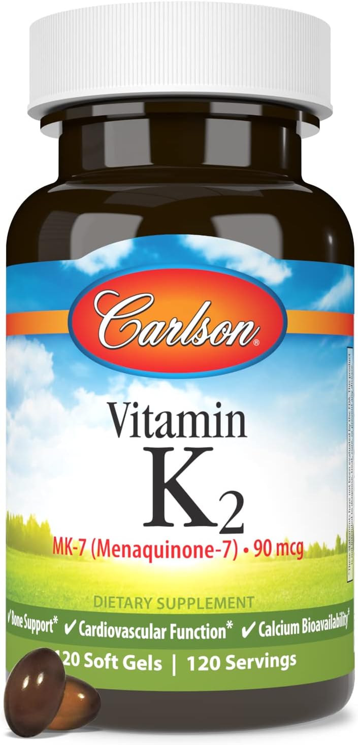 Carlson Vitamin K2 MK-7 90 mcg Softgels for Bone Support and Calcium Bioavailability