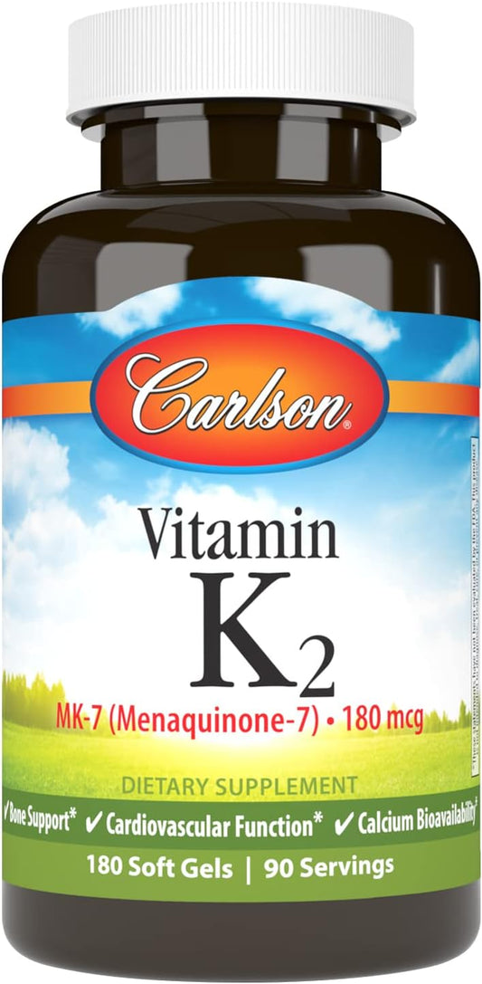 Carlson Vitamin K2 MK-7 Softgels - 180 mcg Bone Support and Calcium Bioavailability