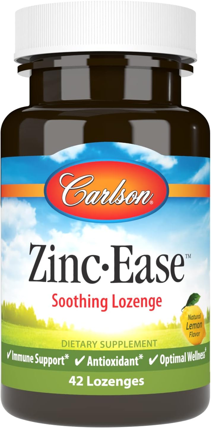 Carlson Zinc-Ease Lemon Lozenges for Immune Support and Antioxidant Benefits - 42 Count