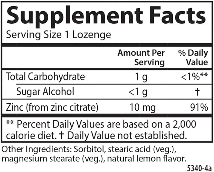 Carlson Zinc-Ease Lemon Lozenges for Immune Support and Antioxidant Benefits - 42 Count