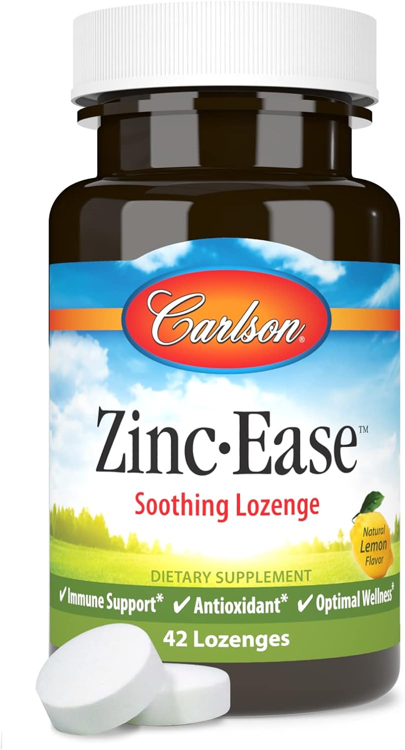 Carlson Zinc-Ease Lemon Lozenges for Immune Support and Antioxidant Benefits - 42 Count
