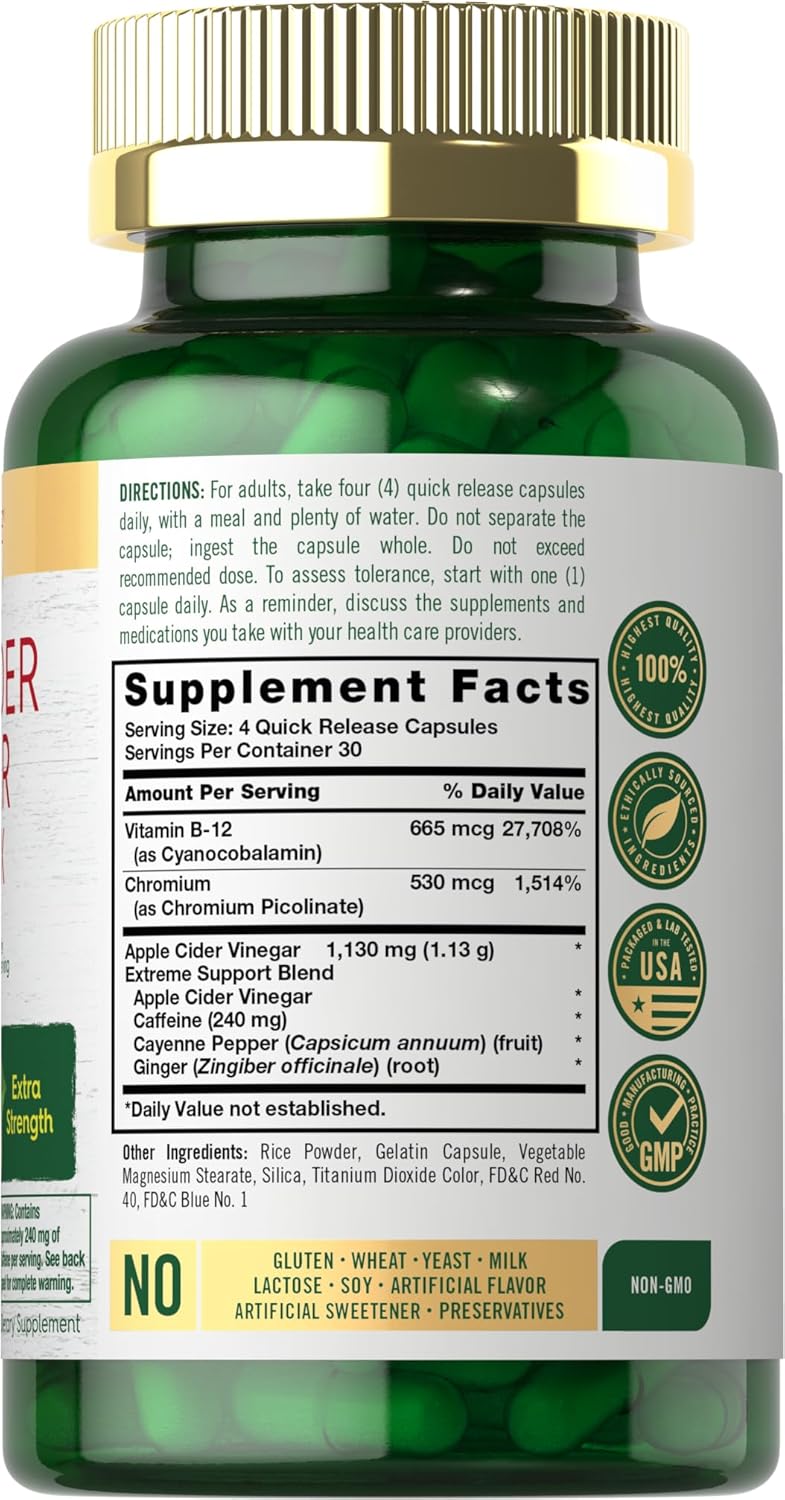 Carlyle Apple Cider Vinegar Complex Capsules with Cayenne and Ginger - 120 Pills, Non-GMO & Gluten Free Supplement