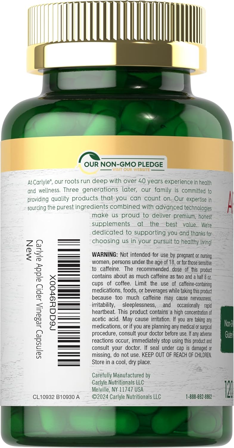 Carlyle Apple Cider Vinegar Complex Capsules with Cayenne and Ginger - 120 Pills, Non-GMO & Gluten Free Supplement