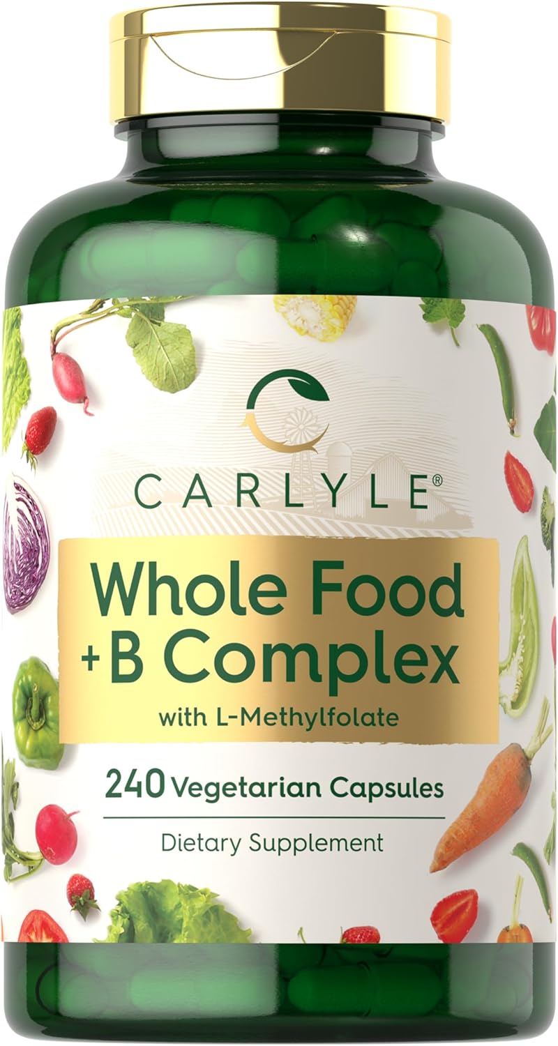 Carlyle B Complex with Whole Food Blend Formula 240 Capsules L-Methylfolate Non-GMO Vegetarian Supplement