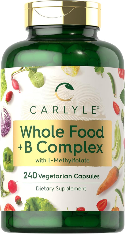 Carlyle B Complex with Whole Food Blend Formula 240 Capsules L-Methylfolate Non-GMO Vegetarian Supplement