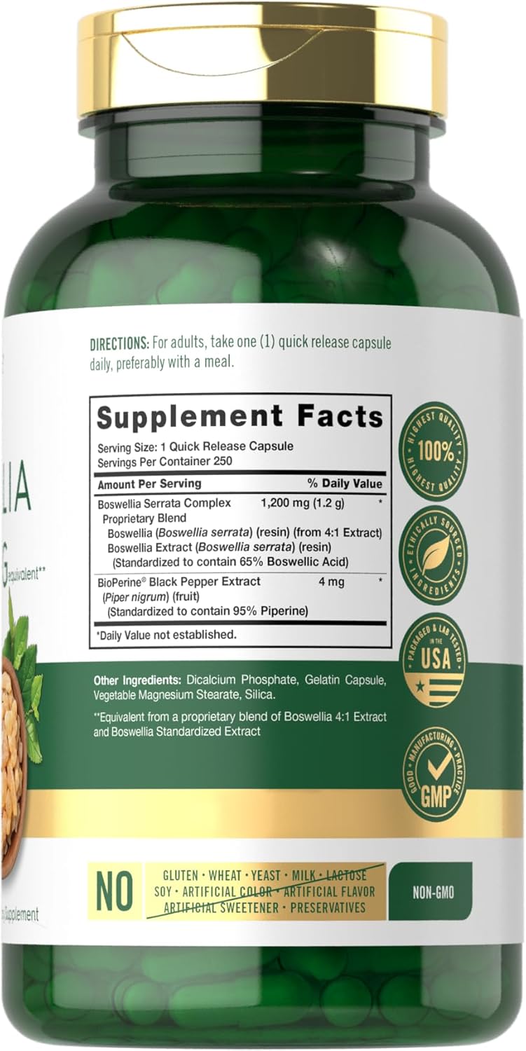 Carlyle Boswellia Serrata Complex Capsules 1200mg | 250 Count | with Black Pepper Extract | Non-GMO, Gluten Free Supplement