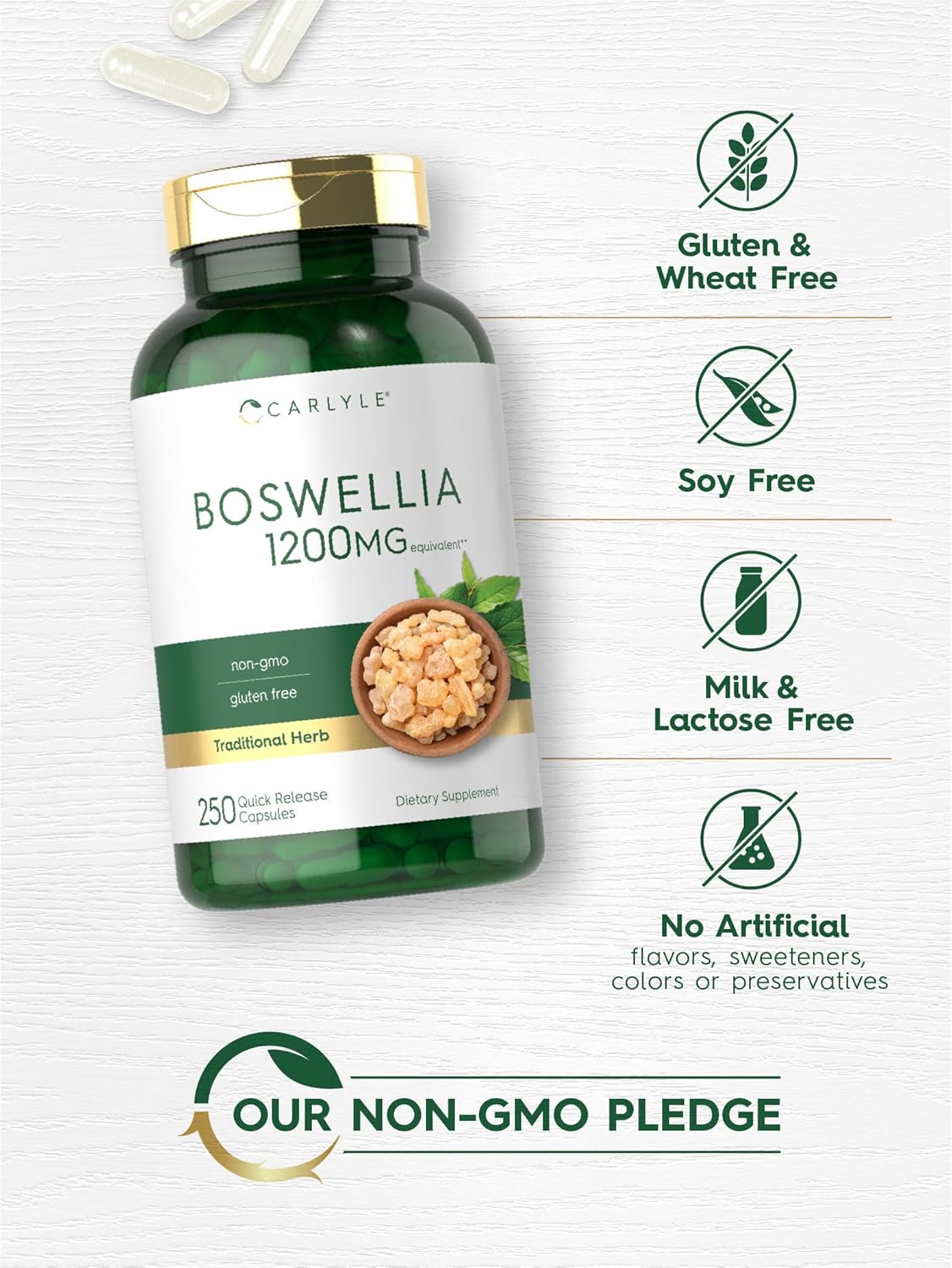 Carlyle Boswellia Serrata Complex Capsules 1200mg | 250 Count | with Black Pepper Extract | Non-GMO, Gluten Free Supplement