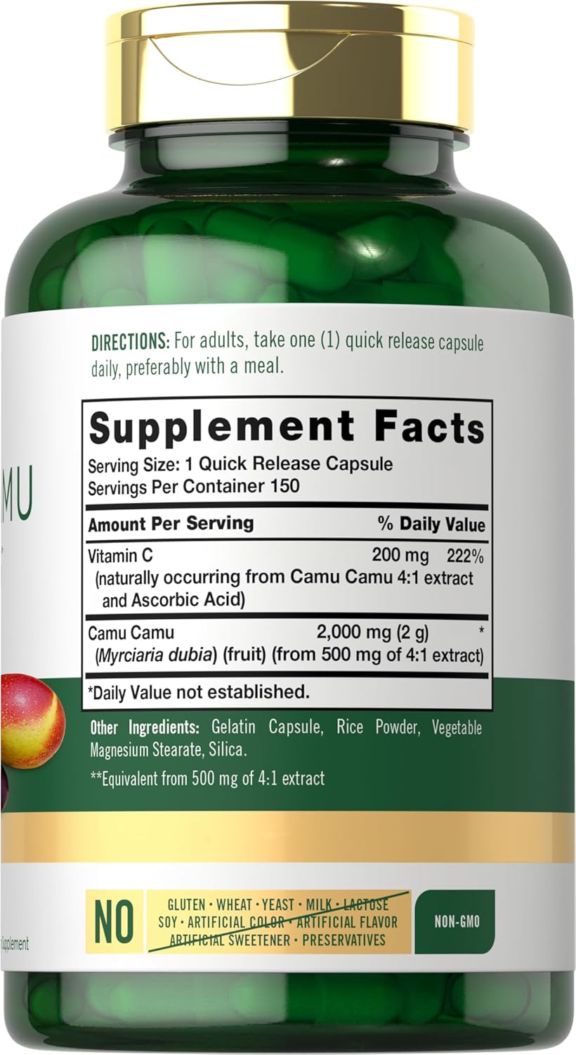 Carlyle Camu Camu Capsules 2000mg - 150 Count - Vitamin C - Non-GMO, Gluten-Free - Immune Support