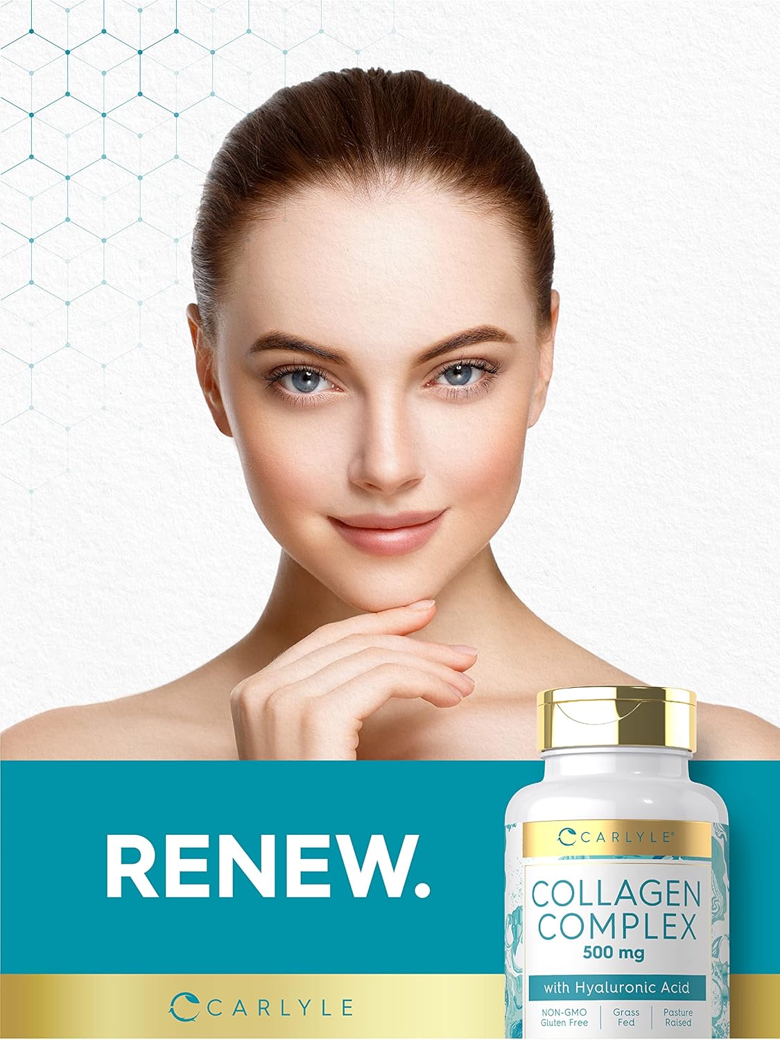 Carlyle Collagen and Hyaluronic Acid Capsules - 90 Count - Hydrolyzed Collagen Supplement - Non-GMO, Gluten Free